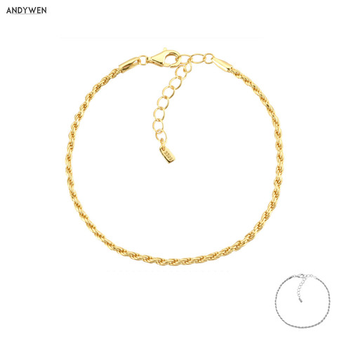 ANDYWEN 2022 925 Sterling Silver Gold Twist Chain Bracelet Bangle Soft New 2022 Rock Punk Luxury European Fashion Jewelry ► Photo 1/6