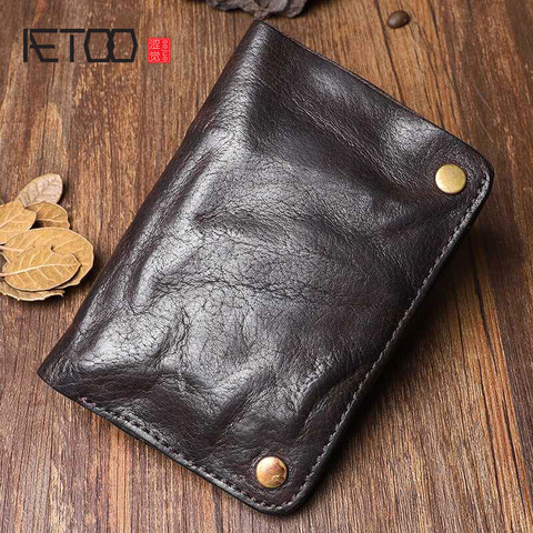 Original Handmade Wrinkle Wallet Leather Genuine Cow Leather Vertical Mens Wallets Retro Money Clips Luxury Short Billfold Purse ► Photo 1/6