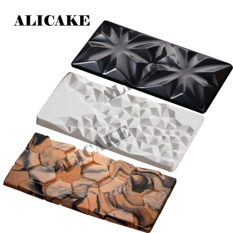 3 Cavity Chocolate Bar Mould Polycarbonate Chocolate Molds Form Tray 154x77x9mm Diamond Snowflower Geometry Baking Pastry Tools ► Photo 1/1