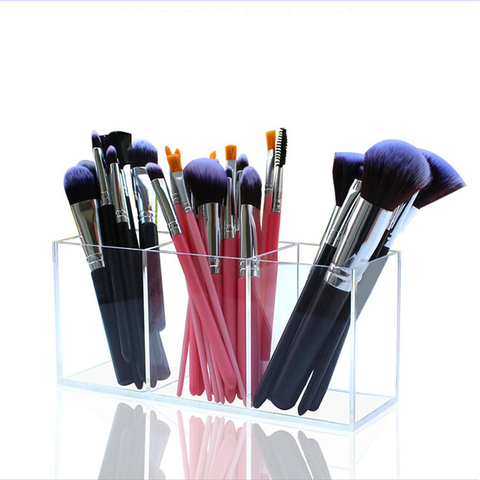 1/2/3/4 Slots Clear Makeup Brush Holder Pen Pencil Cup Stand Cosmetic Storage Box Desktop Stationery Organizer with Compartments ► Photo 1/6
