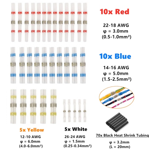 100Pcs Mixed Electrical Heat Shrink Wire Connectors Solder Sleeves Waterproof Cable Soldering Butt Terminals Crimp Connector ► Photo 1/6