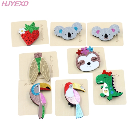 (1piece)High Quality Acrylic Dinosaur Brooch Koala Toucan Sloth Brooches Safety Pin Laser Cutout-BR ► Photo 1/6