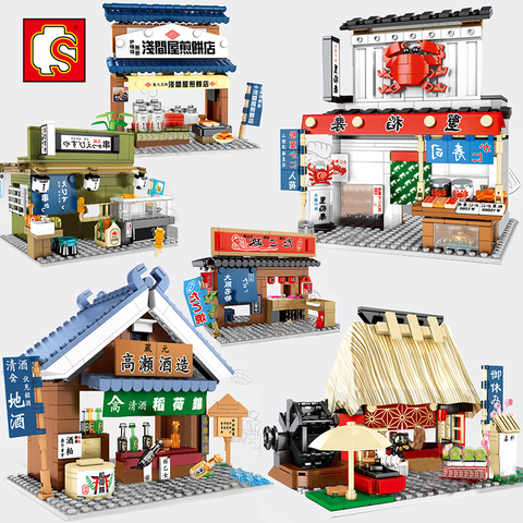 Sembo City Street View Architecture Japan Food Shop House Retail Store Restaurant Sushi Takoyaki Ramen Model Building Block toys ► Photo 1/6