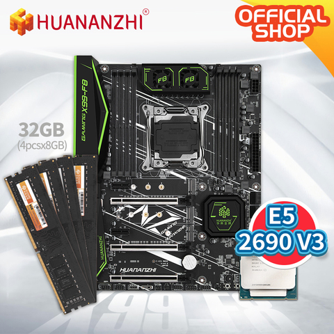 HUANANZHI X99 F8 X99 Motherboard with Intel XEON E5 2690 v3 with 4*8G DDR4 Non-ECC memory combo kit set NVME SATA 3.0 USB 3.0 ► Photo 1/1