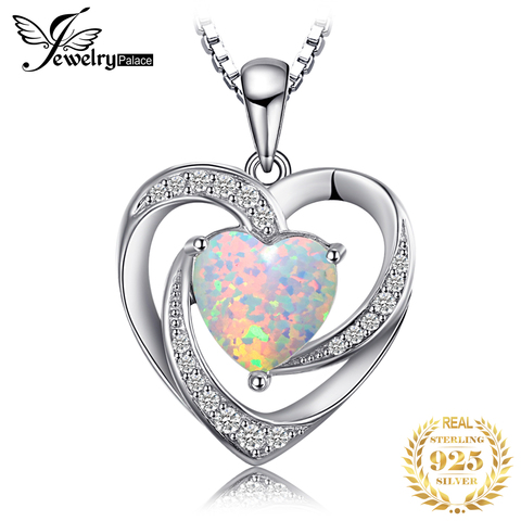 JewelryPalace Heart Created Opal Pendant Necklace 925 Sterling Silver Gemstones Choker Statement Necklace Women No Chain ► Photo 1/6