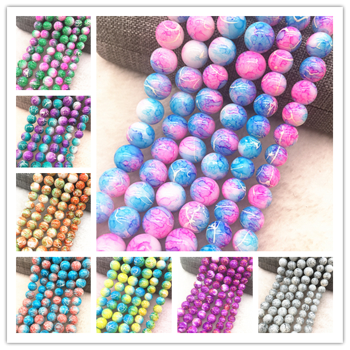 4/6/8/10mm Round Crystal Crack Glass Loose Spacer Beads Jewelry DIY Necklace 
