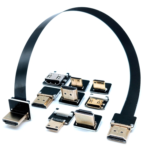 Ribbon Flat FPV HDMI Cable Micro HDMI to Mini HDMI 90 Degree Adapter 5cm-80cm FPC Pitch 20pin Plug Connector ► Photo 1/6