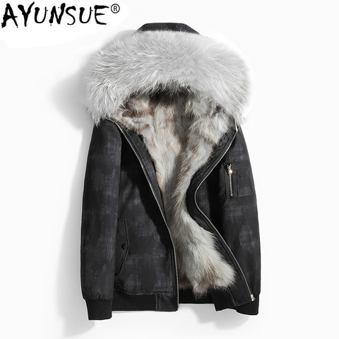 AYUNSUE Parka Real Fur Coat Men Winter Jacket for Men Hooded Natural Raccoon Fur Liner Short Winter Jackets Mens Parkas 19987 ► Photo 1/6