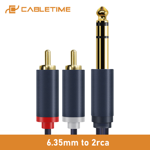 Cabletime 6.35mm to 2RCA Jack Cable Male to Male Stereo Cable Gold Plated AUX Audio Cable For Music Amplifier Line C218 ► Photo 1/6