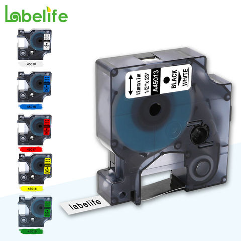 Labelife 45013 45010 1PC Multicolor Compatible Dymo D1 label tape 12mm 45018 40918 for Dymo LabelManager Maker 160 280 210 260P ► Photo 1/6