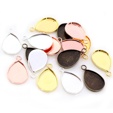 20pcs 13x18mm Inner Size 4 Colors Plated Drop Style Brass Cameo Cabochon Base Setting Charms Pendant necklace findings ► Photo 1/6
