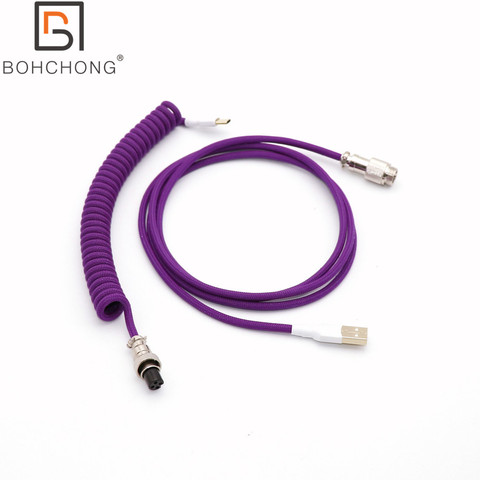 Custom Make Single Sleeved PET Mechanical Keyboard Coiled USB to Type C Mini Micro Spiral Cable Colorful GX12 Aviation Scoket ► Photo 1/5