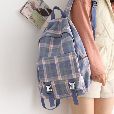 Women Vintage Plaid Backpack Female Korean College Shoulder School Bags Ladies School Backpack for Teens Cute Bookbag 2022 New ► Photo 1/6