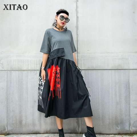 XITAO Plus Size Dress Fashion New High Waist Elegant 2022 Summer Pullover Patchwork Hit Color Goddess Fan Casual Dress GCC3514 ► Photo 1/6