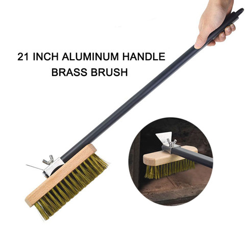 PizzAtHome Pizza Oven Copper Brush Bristle Brass Scraper Household Grill Cleaning Oven Brush with 21 inch Aluminium Handle ► Photo 1/6