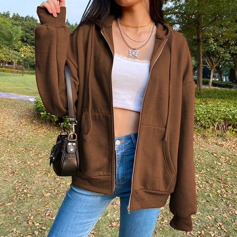 BiggOrange Brown Zip Up Sweatshirt Winter Jacket Clothes oversize Hoodies Women plus size Vintage Pockets Long Sleeve Pullovers ► Photo 1/6