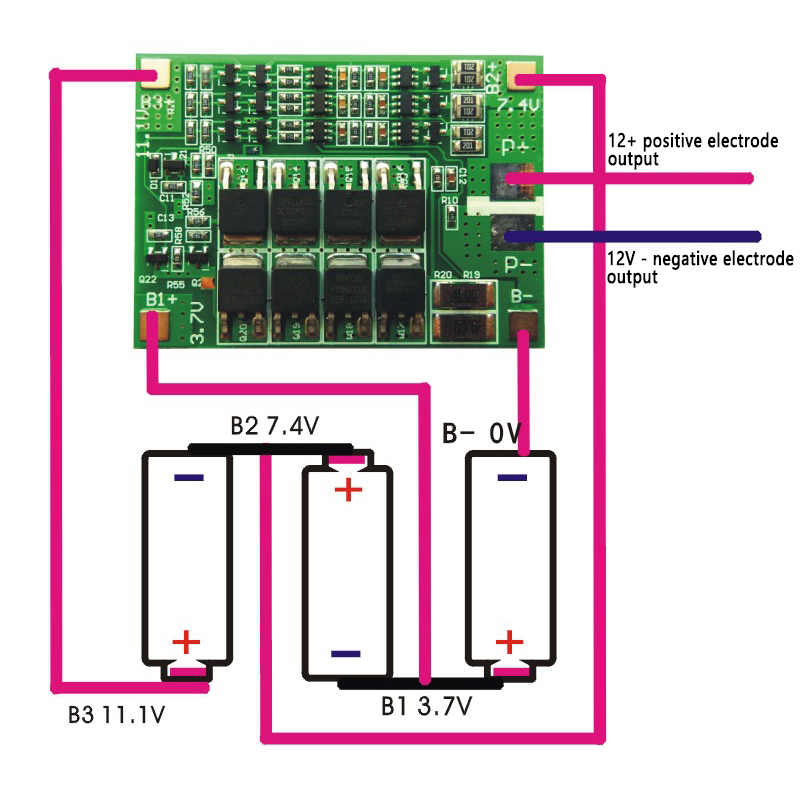 3S pack 11.1V 12V 20A Lithium Batterie Protection BMS Board W/ Balanced Charging 