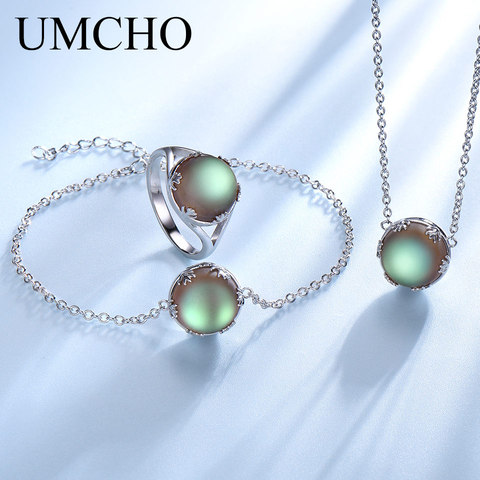 UMCHO 925 Sterling Silver Jewelry Sets Aurora Crystal Ring Necklaces Bracelet Rings For Women Wedding Party Gift Jewelry Sets ► Photo 1/6