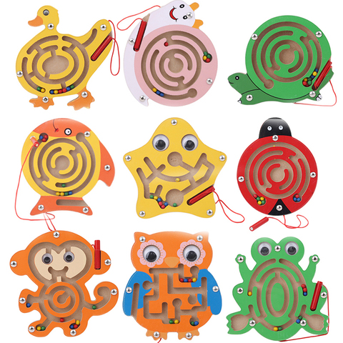 Children Wooden Educational Montessori Toys Magnetic Maze Handwriting Pen Push Beads Small Animals Labyrinth Track Toys For Kids ► Photo 1/6