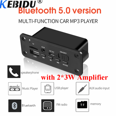 Kebidu 2*3W Amplifier DC 5V MP3 WMA Wireless Bluetooth 5.0 Decoder Board Audio Module USB FM TF Record Radio AUX input For Car ► Photo 1/6