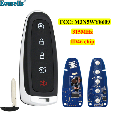 5 Button Smart Remote Smart Prox Key Fob 315MHz ID46 Chip for Ford Explorer Edge Expedition Flex C-max Taurus FCC: M3N5WY8609 ► Photo 1/6