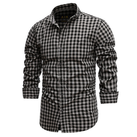2022 New Spring 100% Cotton Plaid Shirt Casual Slim Fit Men Shirt Long Sleeve High Quality Men's Social Shirt Dress Shirts ► Photo 1/6