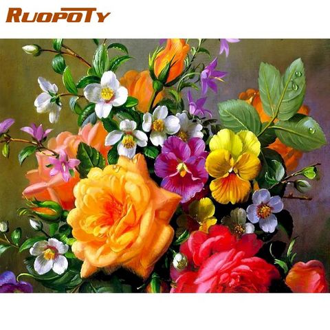 RUOPOTY Painting By Numbers For Adults HandPainted Unique Gift Color Flower Oil Picture By Number 40x50cm Frame Home Wall Photo ► Photo 1/6