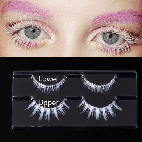 2 Pairs White Upper & Lower False Eyelashes Soft Wispy Natural Eyelashes Extension Halloween Party Cosplay Eye Makeup Lash Tools ► Photo 1/6