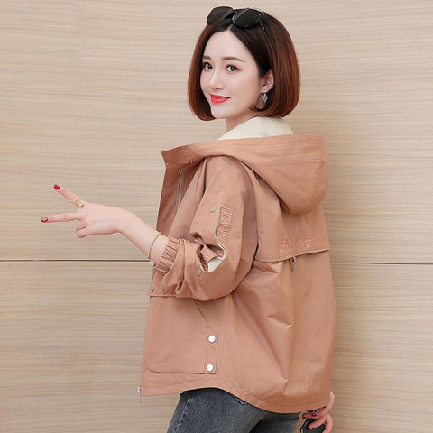 2022 New Autumn Women's Jackets Long Sleeve Causal Windbreaker Female Hooded Basic Coats Loose Outwear Plus size P896 ► Photo 1/6