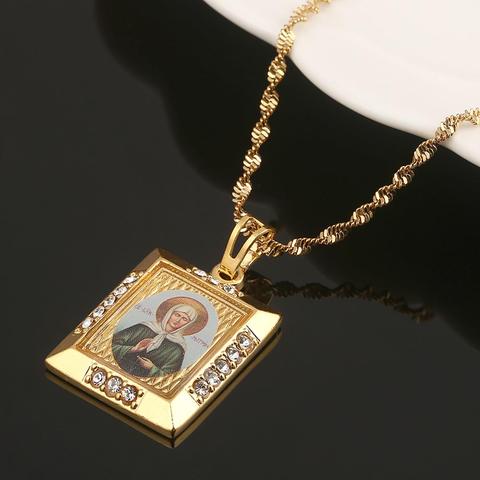 Russia Blessed Matrona of Moscow Pendant Necklaces Gold Color Catholicism Orthodox Virgin Mary Chain Jewelry ► Photo 1/5