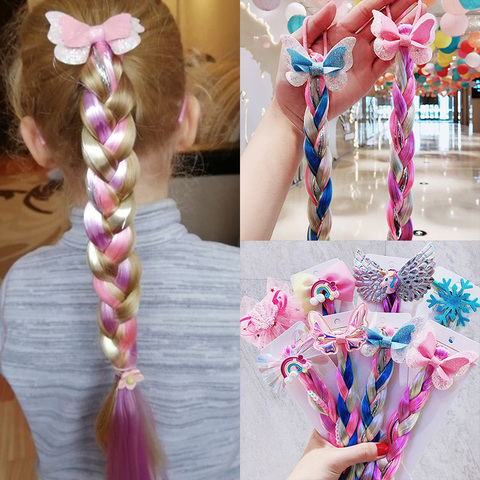 2022 New Girls Cute Cartoon Bow Butterfly Colorful Braid Rubber Bands Headband Children Ponytail Holder Fashion Hair Accessories ► Photo 1/6