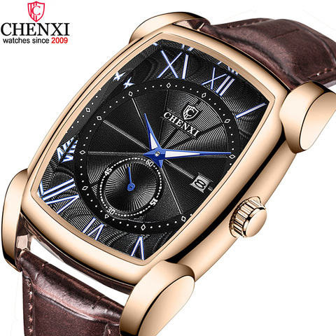 CHENXI Brand Vintage Men Watch Retro Genuine Leather Strap Watches Roman Numerals Antique Square Men's Clocks Gift Waterproof ► Photo 1/6