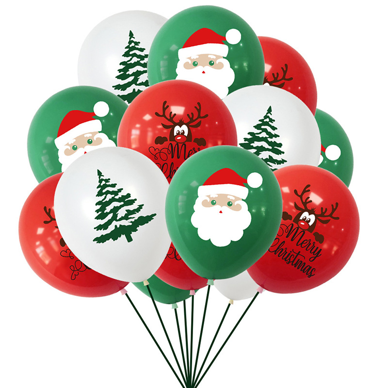 Merry Christmas Latex Balloons Green Red & White Xmas Decoration Pack Of 10-30