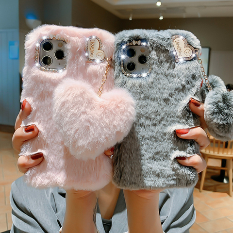 For Samsung S20 Ultra FE S10 Lite S9 S8 S7 S6 S5 S4 S3 Mini A50 A70 A51 A71 A21S Luxury Love Pendant Plush Soft Phone Case Coque ► Photo 1/6