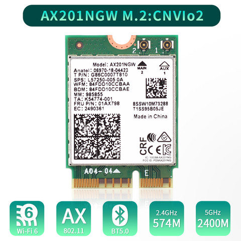 Wi-Fi 6 Intel AX201 M.2 Key E CNVio 2 Wifi Card Dual Band 3000Mbps Wireless Bluetooth 5.0 2.4Ghz/5Ghz 802.11ac/ax AX201NGW ► Photo 1/6