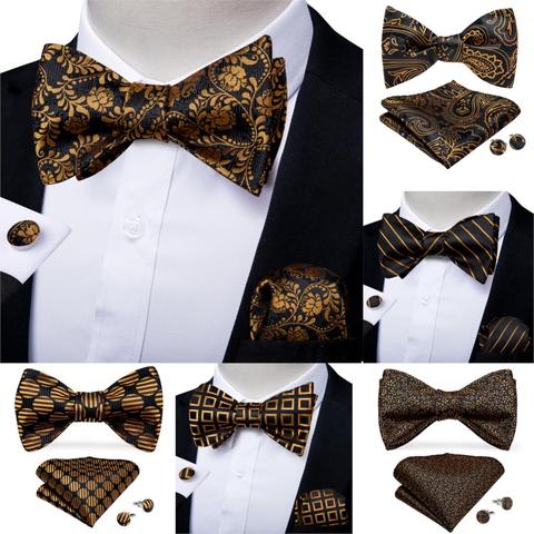 Men Fashion Gold Black Bowtie Self Tie Bow Tie Men Formal Dress Wedding Bowtie Set Pocket Square Cufflinks Men Gift DiBanGu ► Photo 1/6
