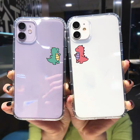 GYKZ Cute Dinosaur Bear Couple Clear Phone Case For iPhone 12 11 Pro XS MAX XR X SE20 7 8 6Plus Animal Soft Silicone Cover Coque ► Photo 1/6