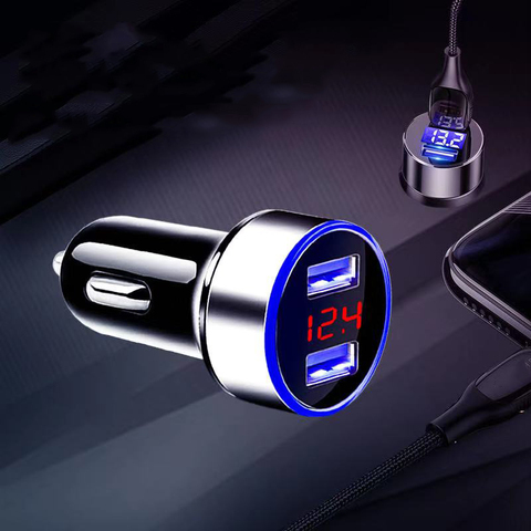 Car Charger Dual USB QC 3.0 Adapter Cigarette Lighter LED Voltmeter For All Types Mobile Phone Charger Smart Dual USB Charging ► Photo 1/5