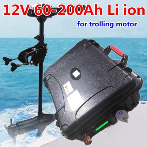 waterproof rechargeable 12V 60Ah 80Ah 120Ah 150ah 180ah 200ah Lithium ion battery for trolling motor boat propeller+10A Charger ► Photo 1/5
