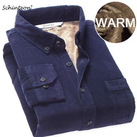 2022 Men Corduroy Warm Winter Shirt Thick Fleece Lining Thermal Shirt S-4XL 42 43 Bottoming Shirt ► Photo 1/6