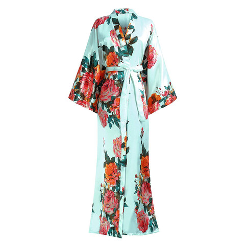 Spring And Summer Women Casual Soft Kimono Robe Gown Elegant Long Bath Gown  Nightwear Print Flower Homewear Plus Size 5XL 6XL ► Photo 1/6