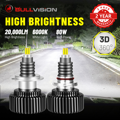 BULLVISION 20000LM LED H7 9012 HIR2 H1 H11 H4 Car Headlamp 3D 360 Degree HB3 HB4 H8 H9 9005 9006 CSP Chip 6000K White Headlights ► Photo 1/6