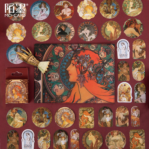 Alphonse Maria Mucha's Song Series Paper Small Diary Mini Cute box Stickers set Scrapbooking Kawaii Flakes Journal Stationery ► Photo 1/5