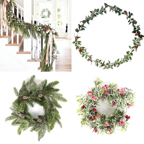 Christmas Wreath Barries Cones Artificial Vine Hanging Floral Foliage Garland Christmas Decorations for Home Navidad Natal 2022 ► Photo 1/6