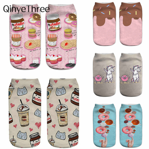 New Donut Nutella Food Fruit Print 3D Socks Women Kawaii Ankle Cute Funny Socks Happy Calcetines Unisex Sokken Harajuku ► Photo 1/6