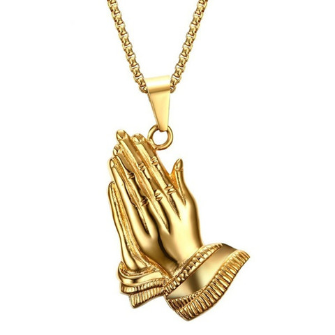 Gold Silver Color The Praying Hands Pendants & Necklaces Brother Gift Stainless Steel Hip Hop Men Jewelry Punk Chain Necklaces ► Photo 1/6