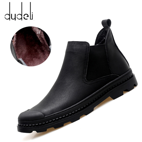 Man Winter Chelsea Boots Fur Warm Male Leather Shoes Design Men's Dress Boots Men Genuine Leather Handmade Outdoor Casual Boots ► Photo 1/6