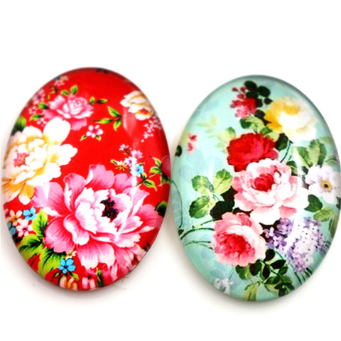 New Fashion 2pcs 30x40mm Handmade Photo Glass Cabochons (Fashion Flowers) ► Photo 1/4
