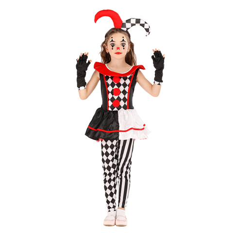 Reneecho Girls Harlequin Clown Costume Kids Clown Jester Fancy Dress Cosplay Halloween Costume 2022 New Arrival Purim Carnival ► Photo 1/6