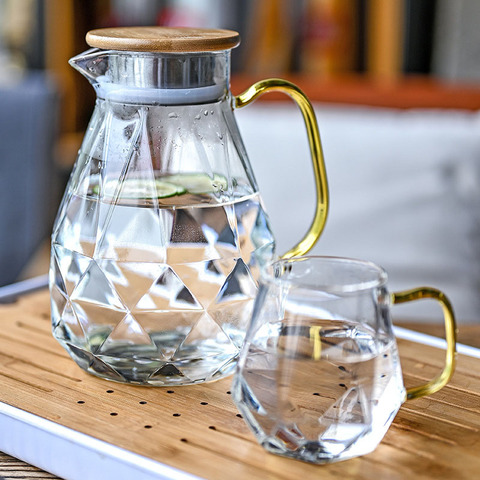 1.5L Diamond Texture Glass Teapot Set Hot Cold Water Water Jug Transparent Coffee Pot Home Water Carafe Heat-resistant Teapot Se ► Photo 1/6